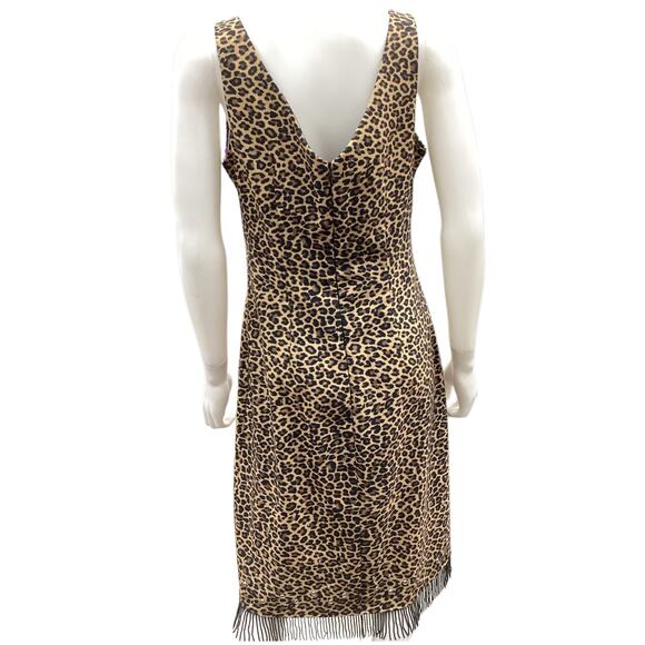 Mica Dress Women’s SZ 8 Animal Print Sheath Dress Beaded Fringes Studded Design - Picture 4 of 5